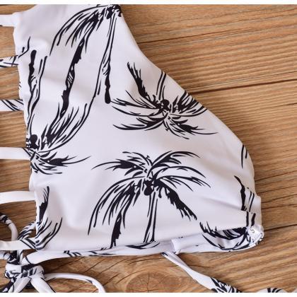 Sexy Bikini Halter Two-piece Coconut Tree Print..